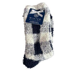 Winter Essentials Super Soft Lounge Socks Navy Blue White Comfy Cozy 2 Pairs